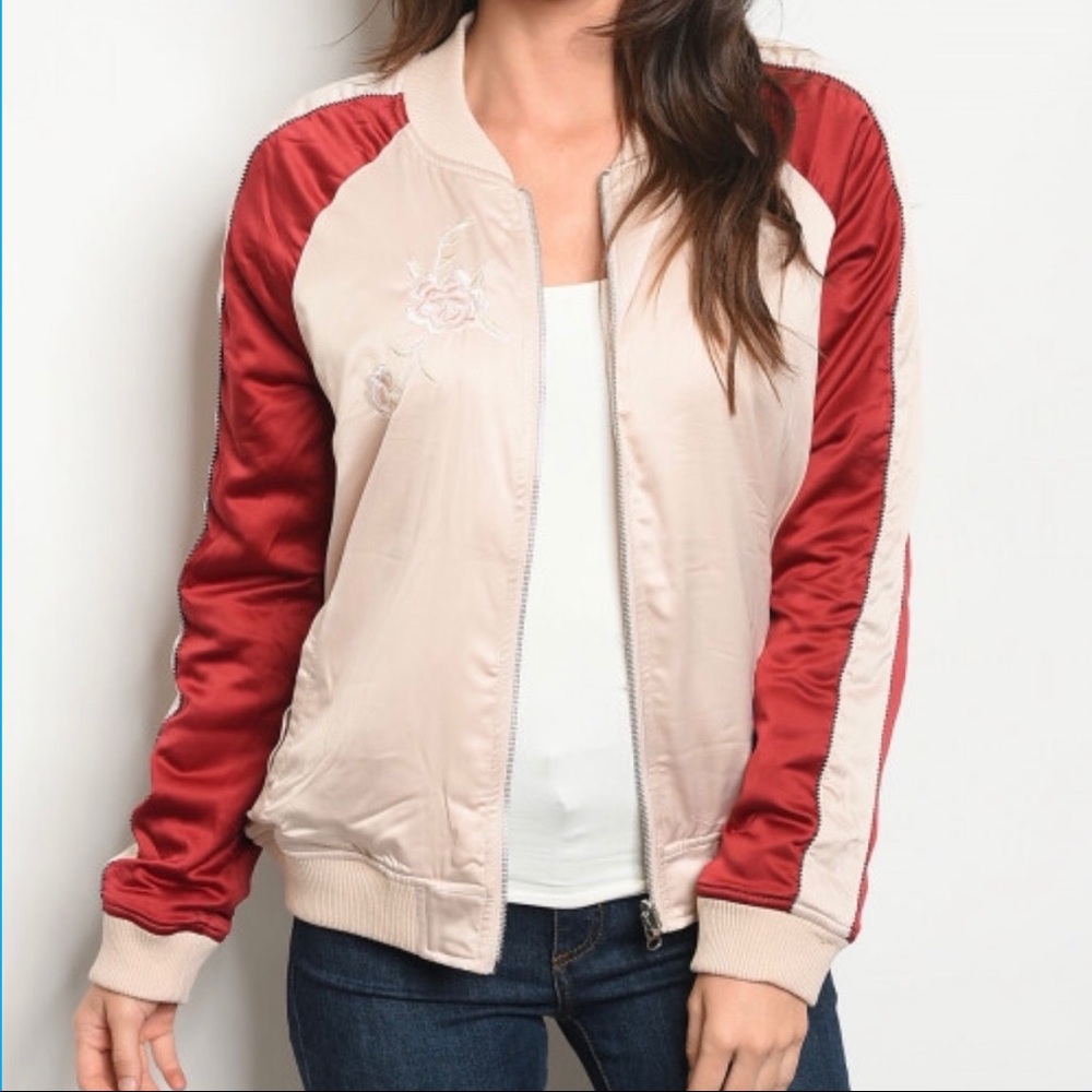 Satin Floral Bomber Jacket